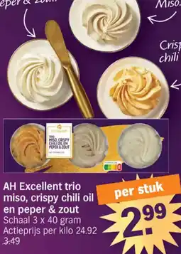 Albert Heijn AH Excellent trio miso, crispy chili oil en peper & zout aanbieding