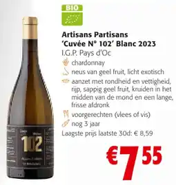 Colruyt Artisans Partisans 'Cuvée N° 102' Blanc 2023 aanbieding