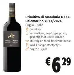 Colruyt Primitivo di Manduria D.O.C. Palemarino 2023/2024 aanbieding