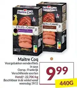 Intermarché Maître Coq Voorgebakken eendenfilets in saus aanbieding
