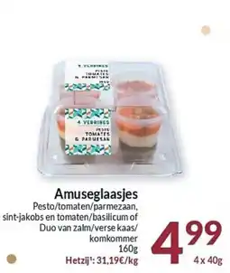 Intermarché Amuseglaasjes Pesto/tomaten/parmezaan, sint-jakobs en tomaten/basilicum of komkommer aanbieding
