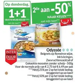 Intermarché Odyssée beignets op romeinse wijze, inktvisringen, zeevruchtencocktail of gekookte mosselen zonder schelp aanbieding