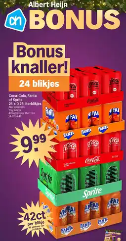 Albert Heijn Coca-Cola, Fanta of Sprite 24 x 0.25 literblikjes aanbieding