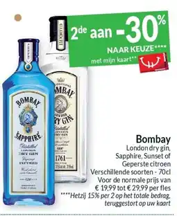 Intermarché Bombay London dry gin, Sapphire, Sunset of Geperste citroen aanbieding