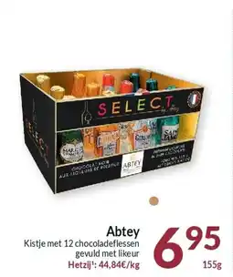 Intermarché Abtey Kistje met 12 chocoladeflessen gevuld met likeur aanbieding