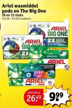Kruidvat Ariel wasmiddel pods en The Big One aanbieding
