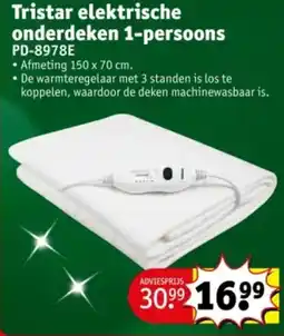 Kruidvat Tristar elektrische onderdeken 1 Persoons PD-8978E aanbieding