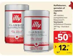 Carrefour Koffiebonen, gemalen of capsules illy aanbieding