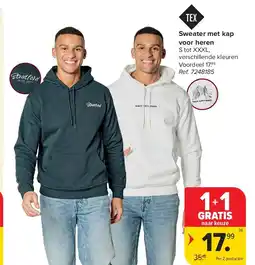 Carrefour Sweater met kap voor heren aanbieding
