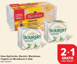 Carrefour Kaas Apéricube, Boursin, Maredsous Fagotin en Maredsous in blok aanbieding