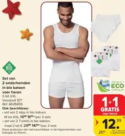 Carrefour Set van 2 onderhemden in bio katoen voor heren aanbieding