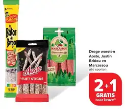 Carrefour Droge worsten Aoste, Justin Bridou en Marcassou aanbieding