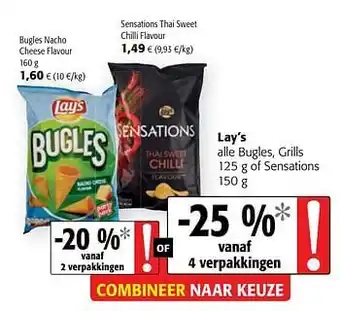 Colruyt Lay`s alle bugles, grills of sensations aanbieding