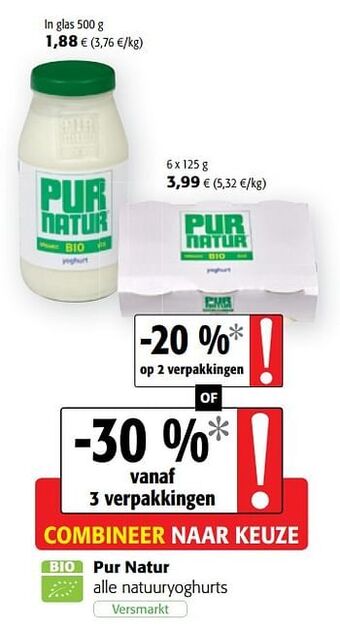 Colruyt Pur natur alle natuuryoghurts aanbieding