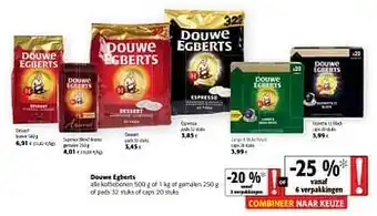 Colruyt Douwe egberts alle koffiebonen of gemalen of pads of caps aanbieding