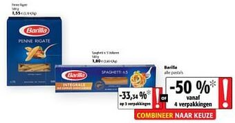 Colruyt Barilla alle pasta`s aanbieding