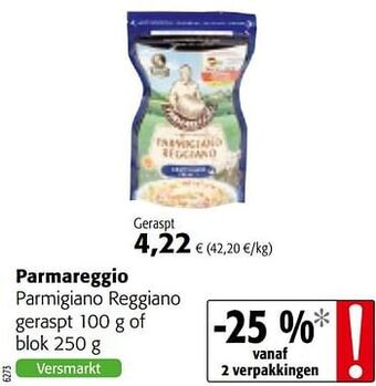 Colruyt Parmareggio parmigiano reggiano geraspt of blok aanbieding