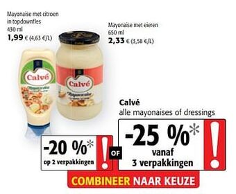 Colruyt Calvé alle mayonaises of dressings aanbieding