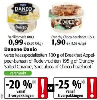 Colruyt Danone danio verse kaasspecialiteiten of breakfast appelpeer-banaan of rode vruchten of crunchy salted caramel, speculoos of aanbieding
