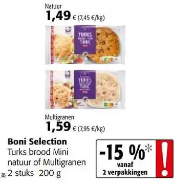 Colruyt Boni selection turks brood mini natuur of multigranen aanbieding