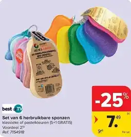 Carrefour best of TV Set van 6 herbruikbare sponzen aanbieding