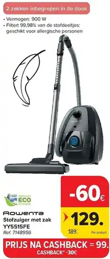 Carrefour Rowenta Stofzuiger met zak YY5515FE aanbieding
