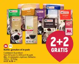 Delhaize Koffie, gemalen of in pads aanbieding