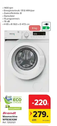 Carrefour Wasmachine WFB383QW aanbieding
