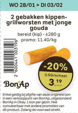 Bon Ap 2 gebakken kippen grillworsten met jonge gouda aanbieding