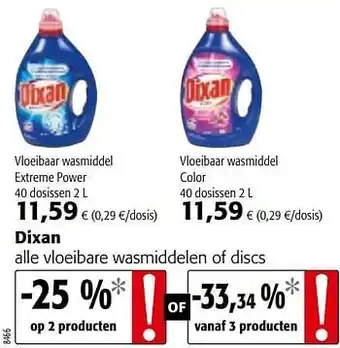Colruyt Dixan alle vloeibare wasmiddelen of discs aanbieding
