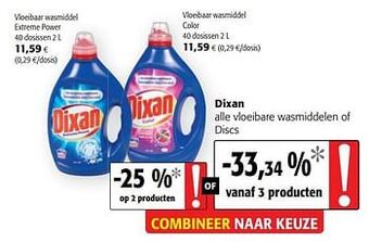 Colruyt Dixan alle vloeibare wasmiddelen of discs aanbieding