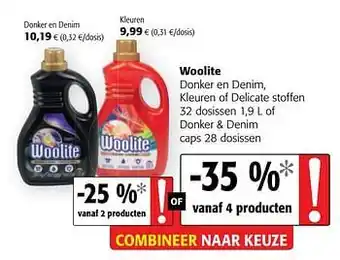 Colruyt Woolite donker en denim, kleuren of delicate stoffen donker + denim caps aanbieding