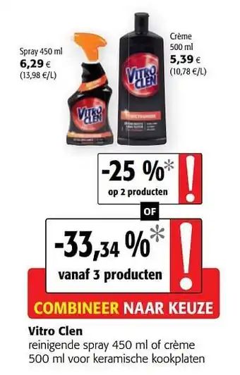 Colruyt Vitro clen reinigende spray of crème voor keramische kookplaten aanbieding