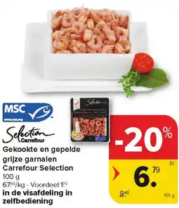 Carrefour Market Gekookte en gepelde grijze garnalen Carrefour Selection aanbieding