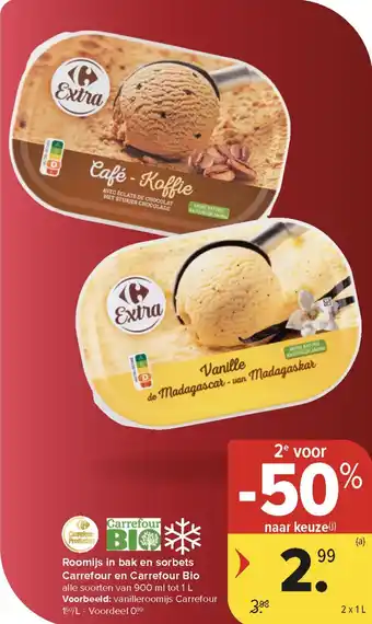 Roomijs in bak en sorbets Carrefour en Carrefour Bio