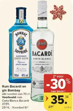 Carrefour Market Rum Bacardi en gin Bombay aanbieding