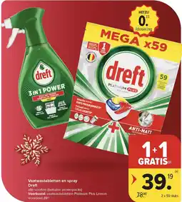 Carrefour Market Vaatwastabletten en spray Dreft aanbieding