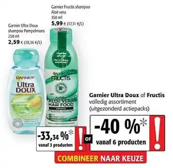 Colruyt Garnier ultra doux shampoo pompelmoes aanbieding