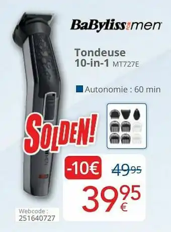 Eldi Babyliss tondeuse 10-en-1 mt727e aanbieding