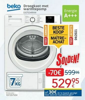 Eldi Beko droogkast met warmtepomp ds7534rxw aanbieding