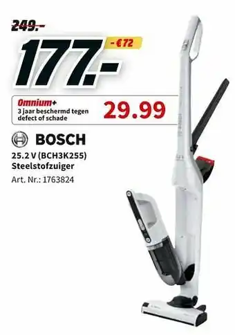 MediaMarkt Bosch 25.2 v bch3k255 steelstofzuiger aanbieding