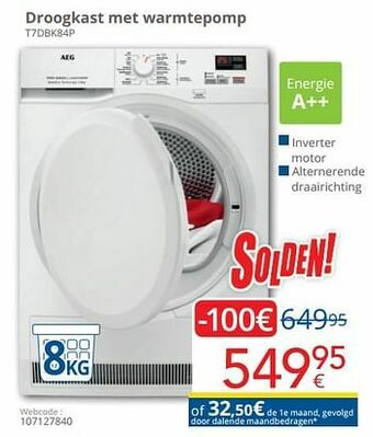 Eldi Aeg droogkast met warmtepomp t7dbk84p aanbieding