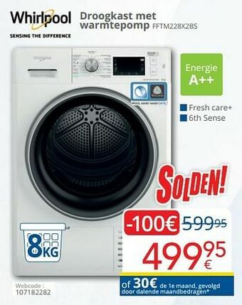 Eldi Whirlpool droogkast met warmtepomp fftm228x2bs aanbieding