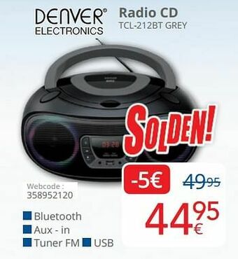Eldi Denver electronics radio cd tcl-212bt grey aanbieding