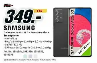 MediaMarkt Samsung galaxy a52s 5g 128 gb awesome black smartphone aanbieding