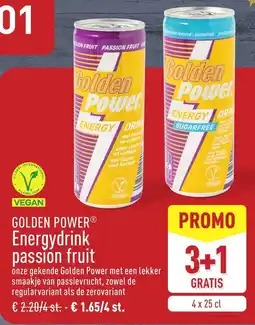 ALDI Golden Power Energydrink passion fruit aanbieding