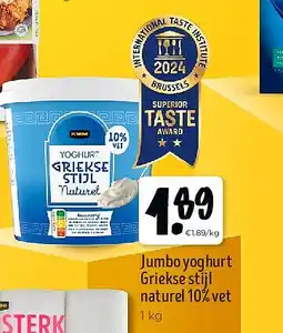Jumbo Jumbo yoghurt Griekse stijl naturel 10% vet 1 kg aanbieding