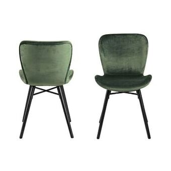 Leen Bakker Eetkamerstoel Helgum - fluweel - groen (2 stuks) - Leen Bakker aanbieding