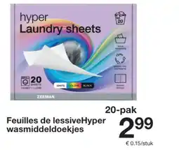 Zeeman Feuilles de lessivehyper wasmiddeldoekjes aanbieding