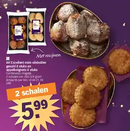 Albert Heijn AH Excellent mini-oliebollen gevuld 8 stuks en appelbeignets 6 stuks aanbieding